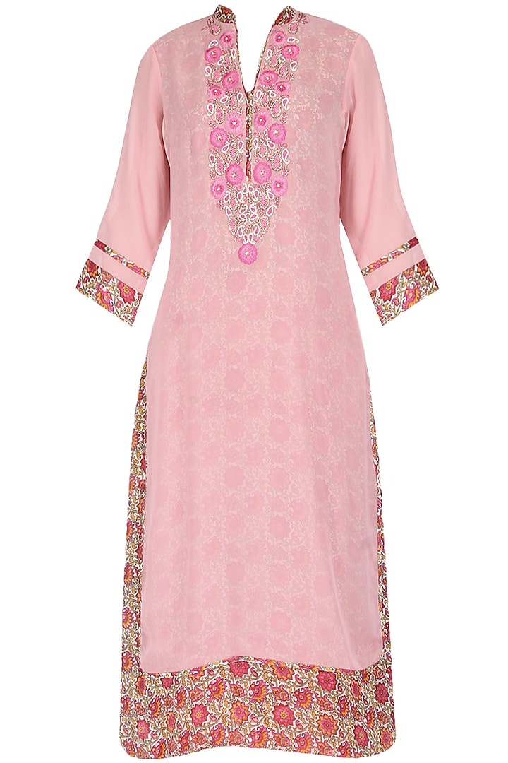 Pink tunic with pearl threadwork embroidery by Surabhi Arya
