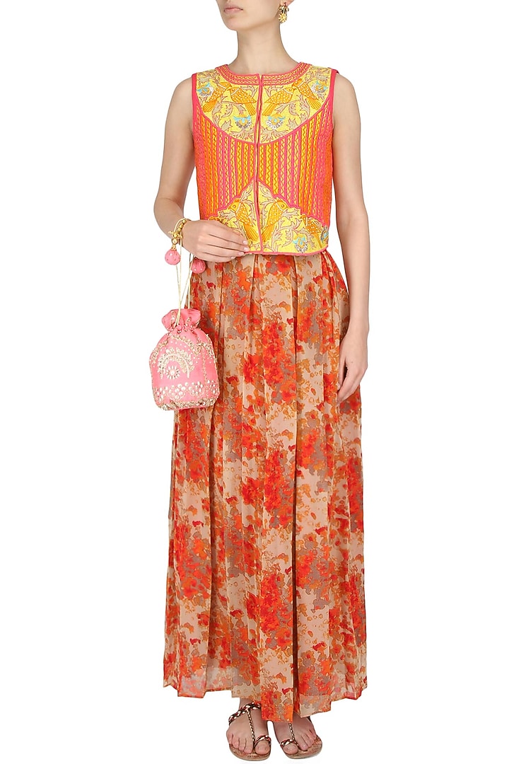 Yellow and pink bird motifs embroidered jacket available only at Pernia's Pop Up Shop.
