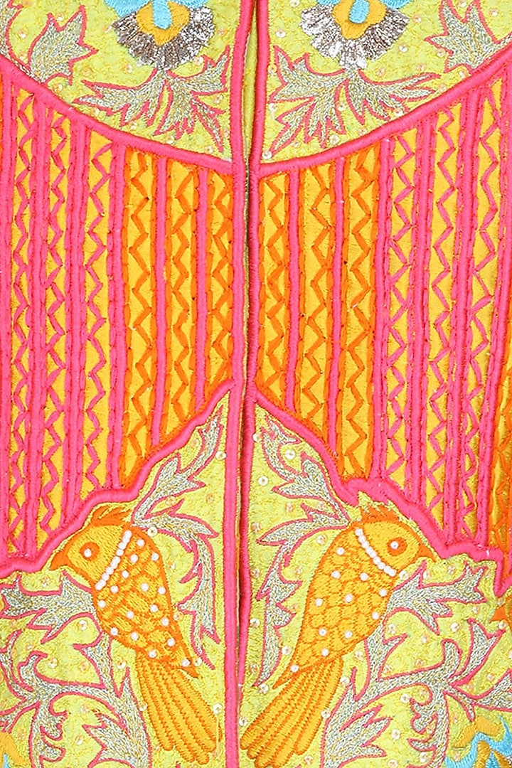 Yellow and pink bird motifs embroidered jacket available only at Pernia's Pop Up Shop.