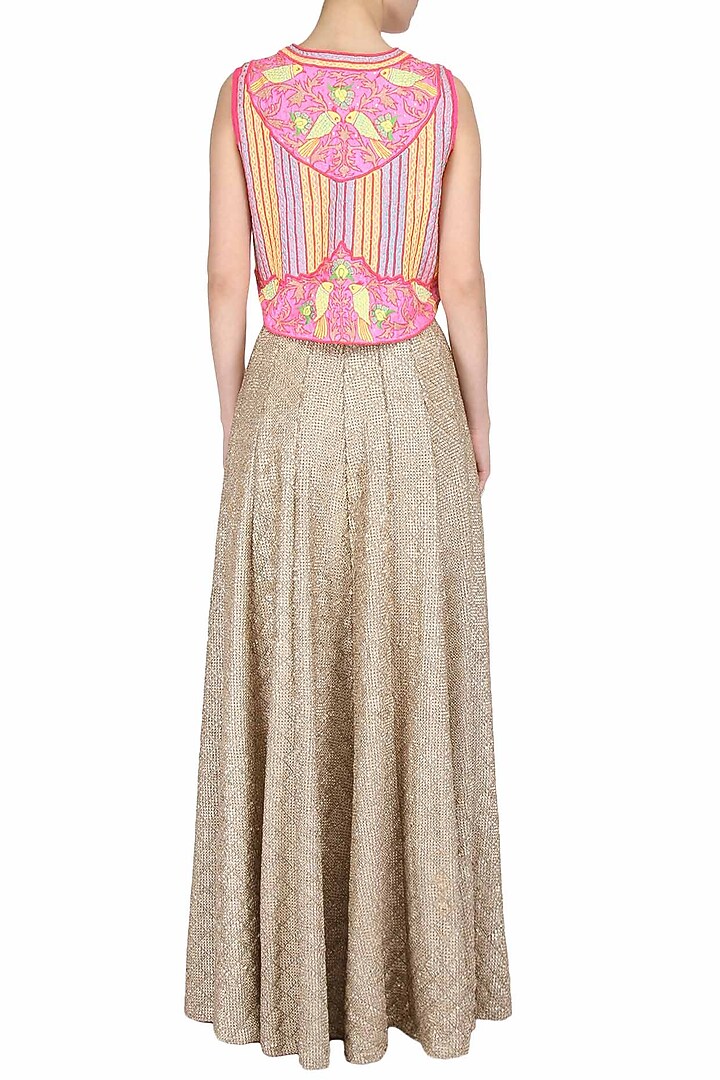 Pink bird motifs zig zag embroidered jacket available only at Pernia's Pop Up Shop.