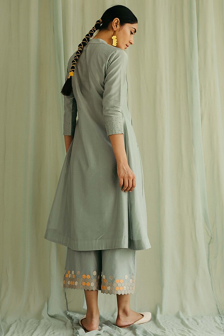 Sea Green Silk Chanderi Embroidered Kurta Set by Sureena Chowdhri at Pernia's Pop Up Shop