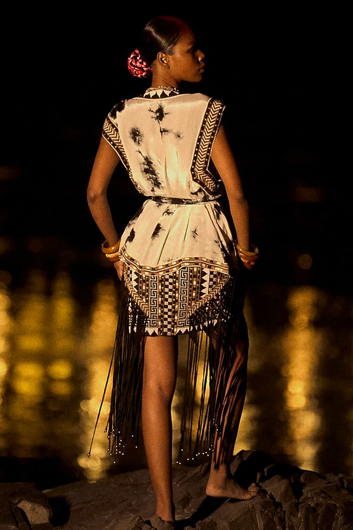 Black & White Net Fringed Mini Skirt Set by SurilyG at Pernia's Pop Up Shop