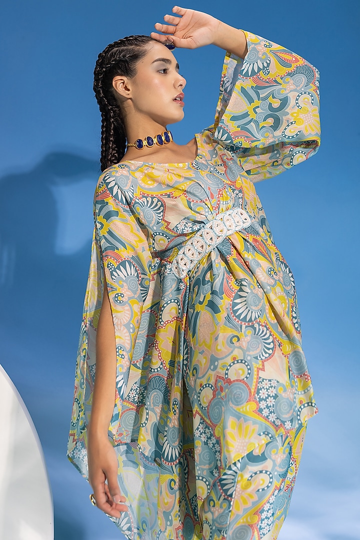 Multi-Colored Modal Satin Digital Printed & Embellished Co-Ord Set by Suramya at Pernia's Pop Up Shop