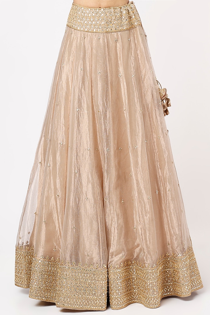 Dull Gold Tissue Embroidered Wedding Lehenga Set by SURBHI SHAH at Pernia's Pop Up Shop