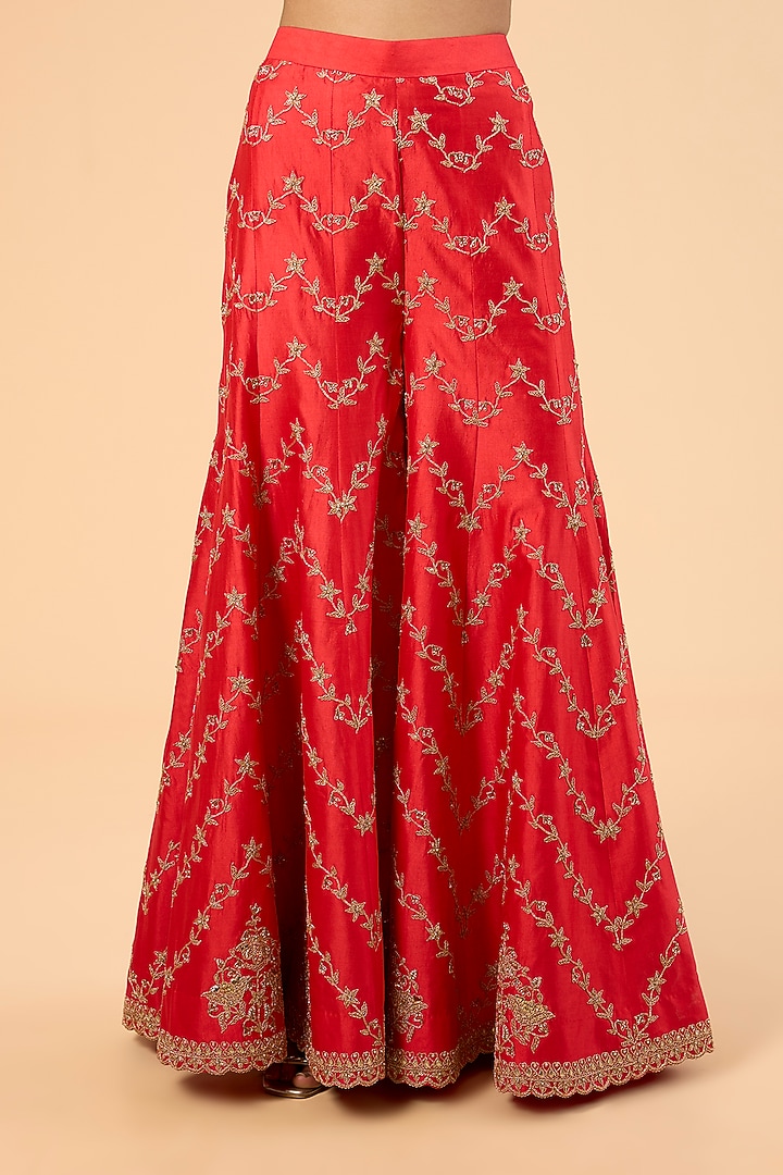 Sunset Orange Spun Silk Badla Work Bridal Sharara Set by SURBHI SHAH at Pernia's Pop Up Shop