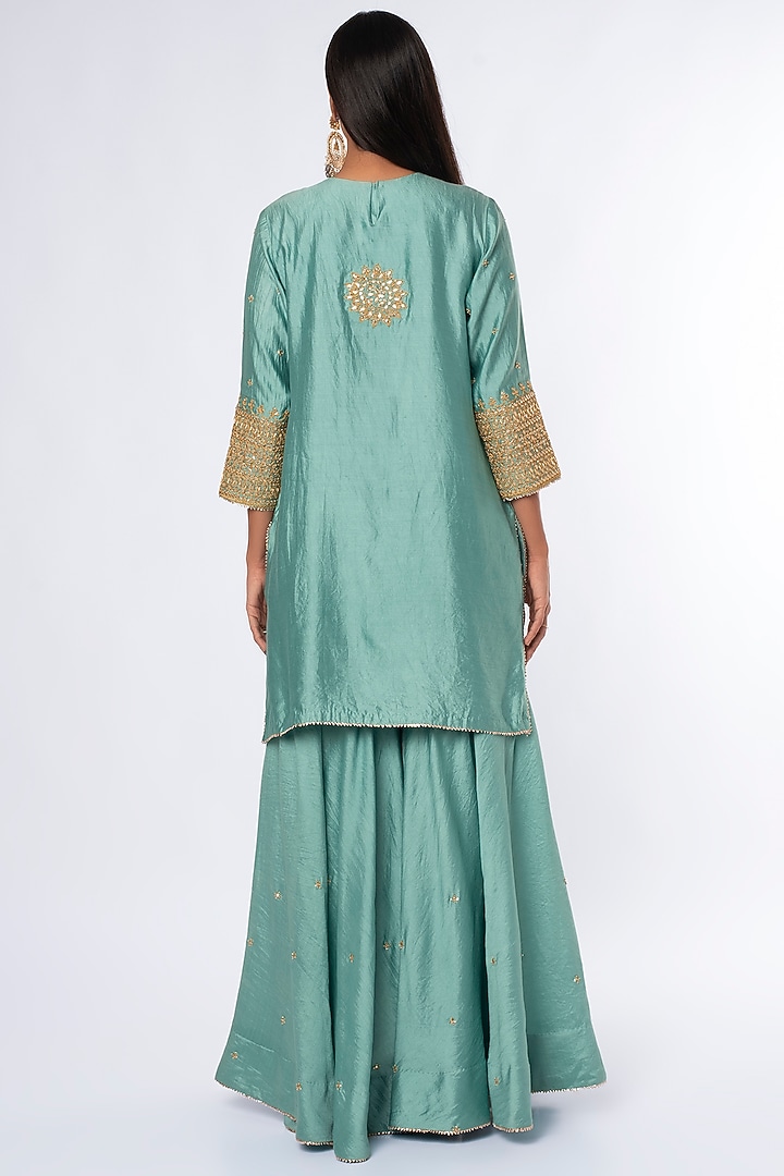 Blue Spun Silk Wedding Sharara Set by SURBHI SHAH at Pernia's Pop Up Shop