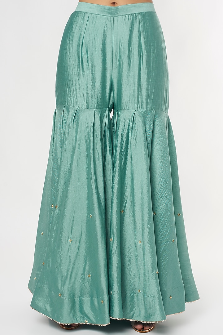 Blue Spun Silk Wedding Sharara Set by SURBHI SHAH at Pernia's Pop Up Shop