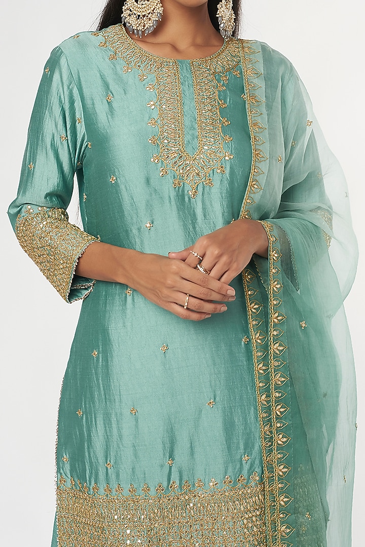 Blue Spun Silk Wedding Sharara Set by SURBHI SHAH at Pernia's Pop Up Shop