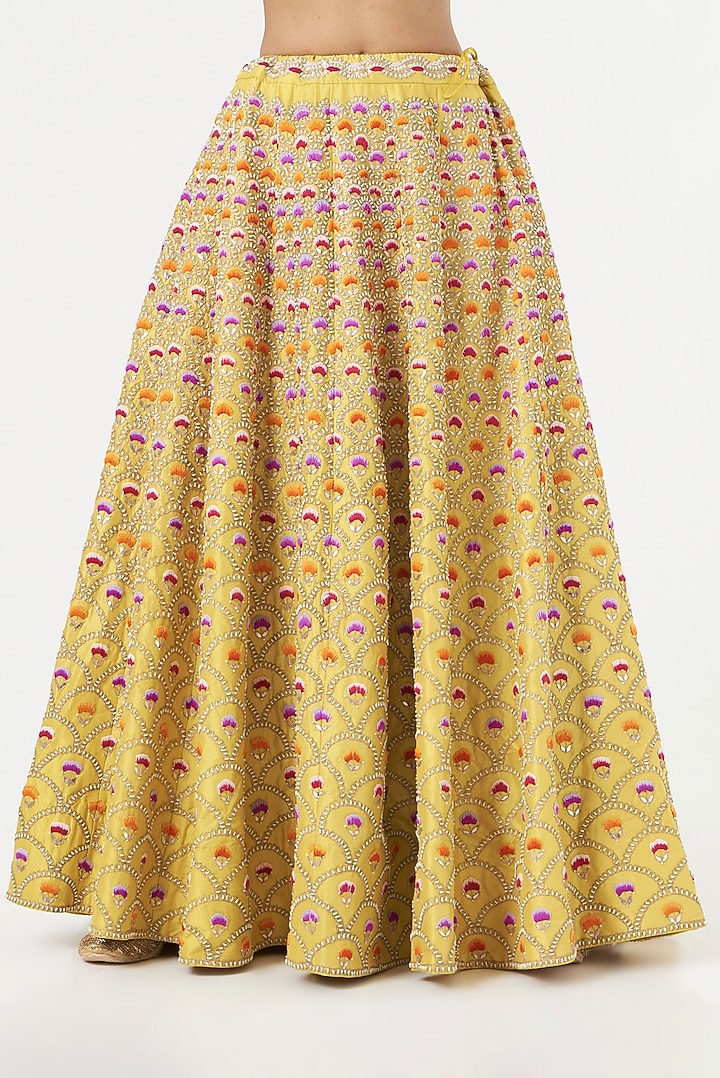 Yellow Spun Silk Embroidered Bridal Lehenga Set by SURBHI SHAH at Pernia's Pop Up Shop
