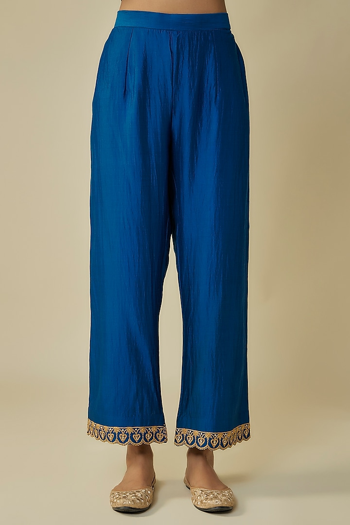 Blue Spun Silk Patch Work Kurta Set by SURBHI SHAH at Pernia's Pop Up Shop
