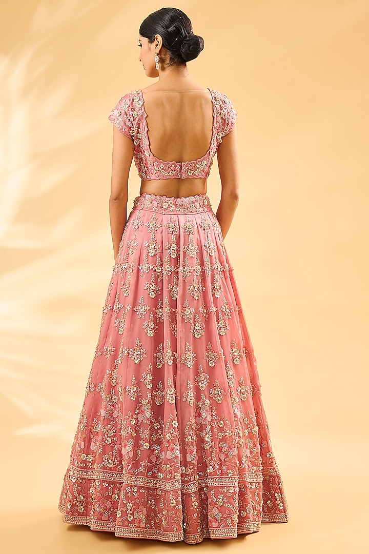 Pink Satin Bridal Lehenga Set by Surbhi Shah at Pernia's Pop Up Shop