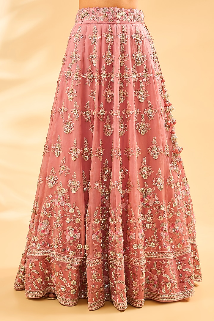 Pink Satin Bridal Lehenga Set by Surbhi Shah at Pernia's Pop Up Shop
