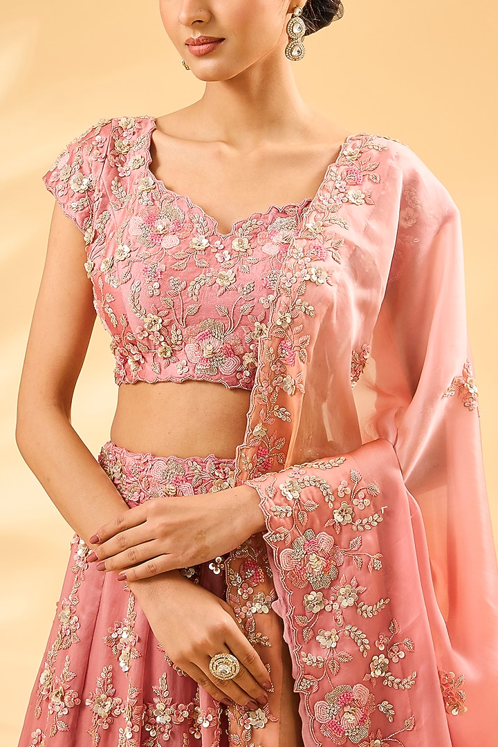 Pink Satin Bridal Lehenga Set by Surbhi Shah at Pernia's Pop Up Shop