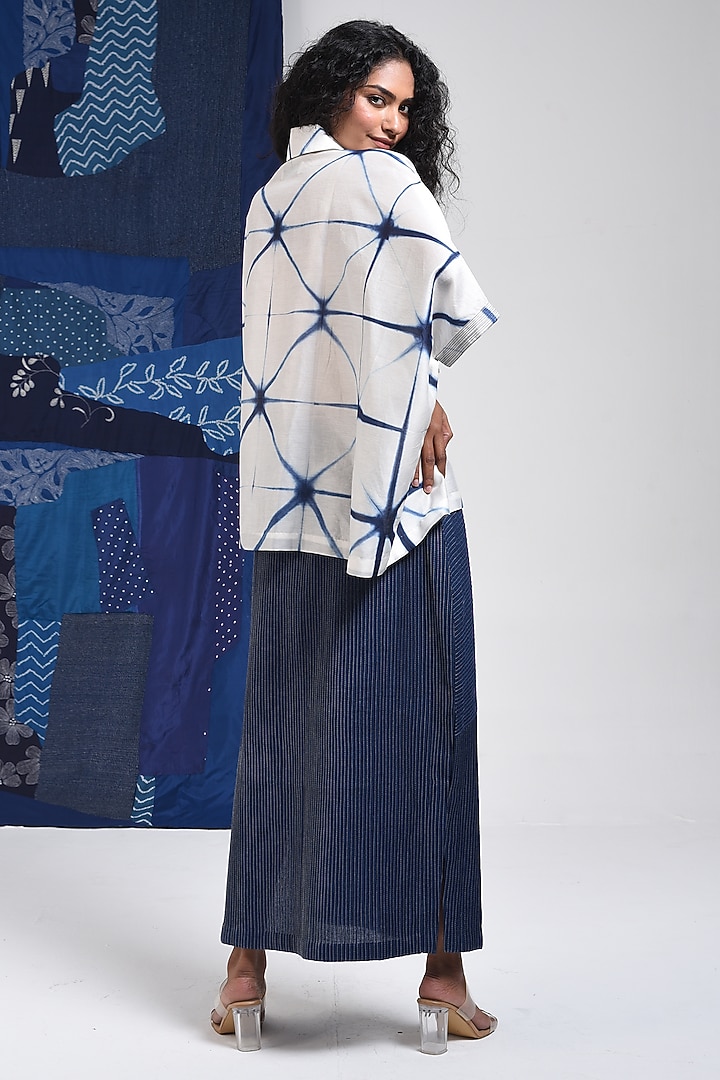 Blue & Ivory Silk Cotton Blend Tie-Dye Printed Shirt by Sunita Shanker at Pernia's Pop Up Shop