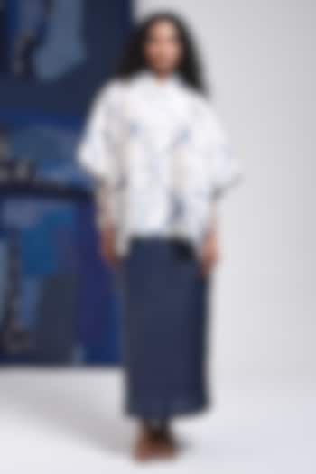 Blue & Ivory Silk Cotton Blend Tie-Dye Printed Shirt by Sunita Shanker at Pernia's Pop Up Shop