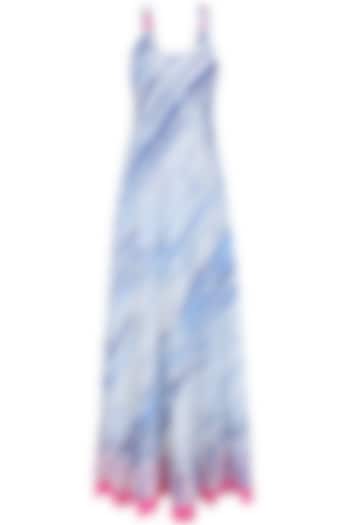 Blue and White Tye and Dye Maxi Dress by Soutache