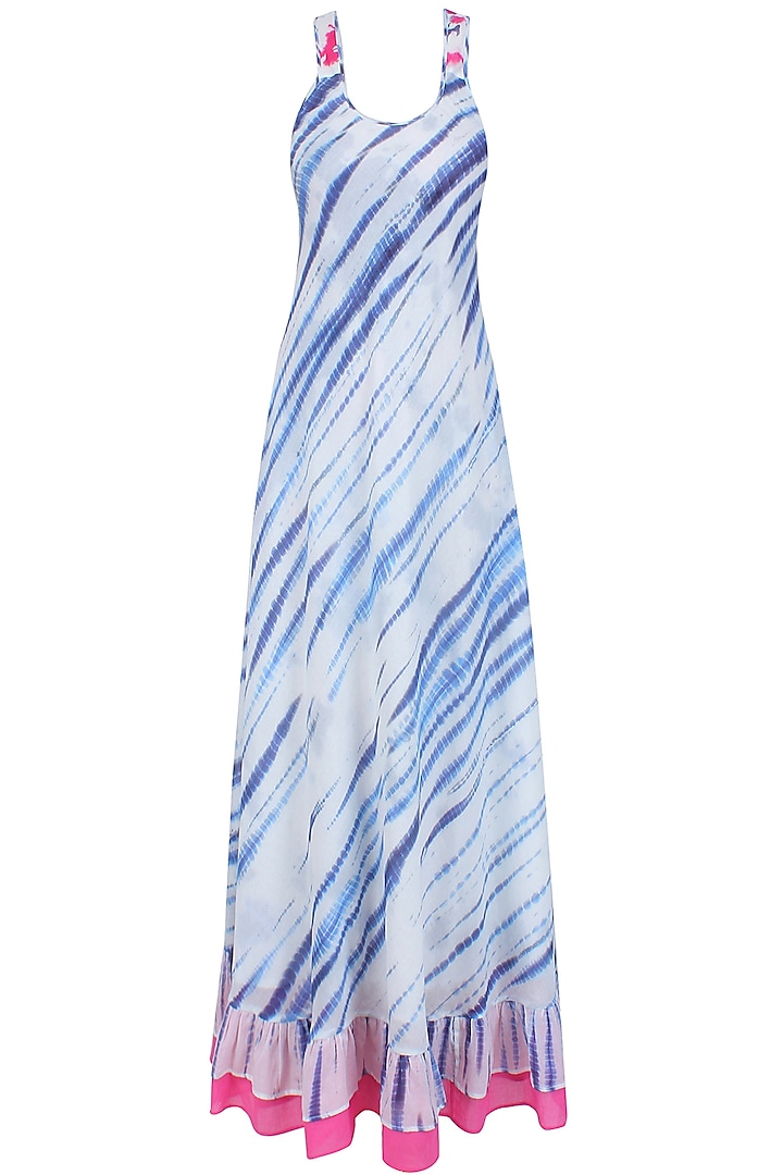 Blue and White Tye and Dye Maxi Dress by Soutache
