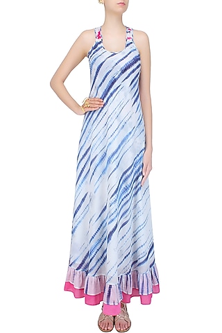 Blue and White Tye and Dye Maxi Dress by Soutache