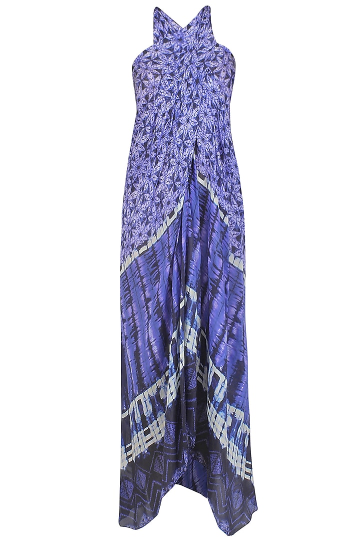 Blue Tye and Dye Printed Sarong Dress by Soutache