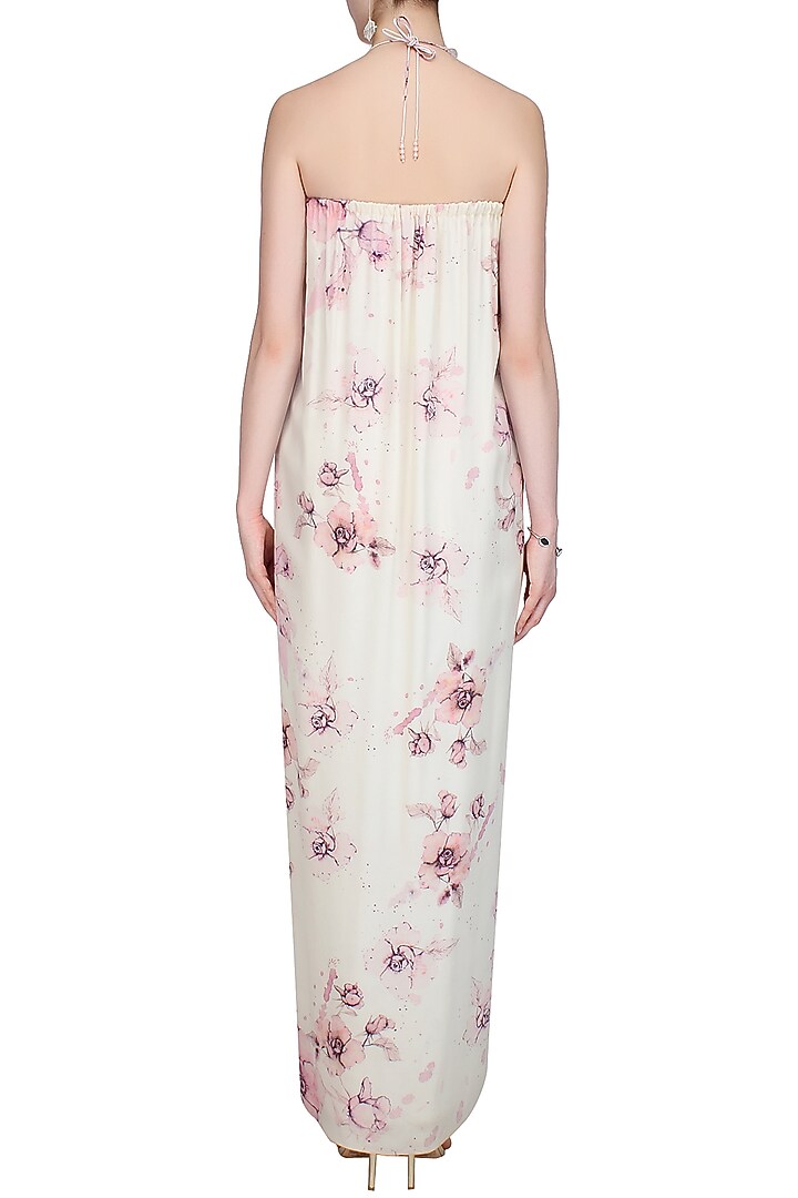 Cream and pink floral printed double layered dress available only at Pernia's Pop Up Shop.