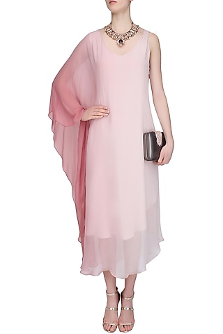 Pink Ombre Shaded One Sleeve Dress by Soutache