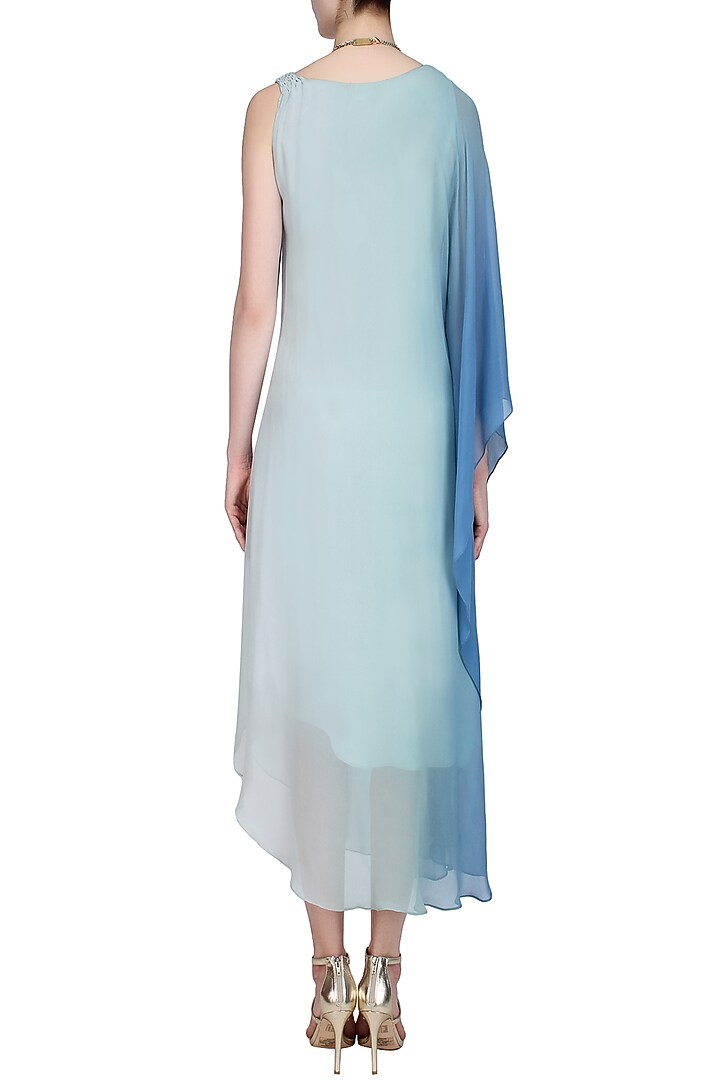 Aqua blue ombre shaded one sleeve dress available only at Pernia's Pop Up Shop.