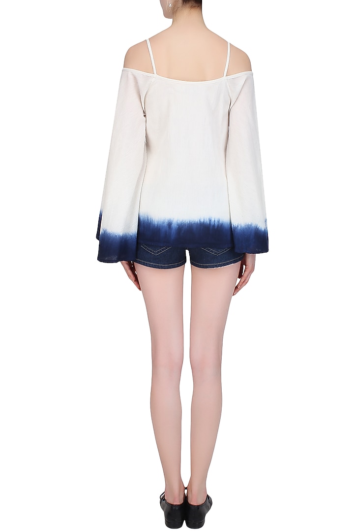 Cream and blue tye and dye cold shoulder top available only at Pernia's Pop Up Shop.