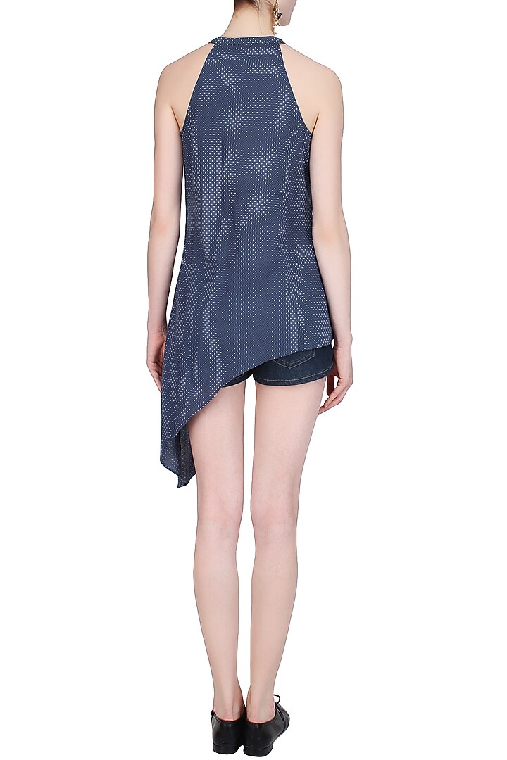 Indigo blue dots printed sleeveless stop available only at Pernia's Pop Up Shop.
