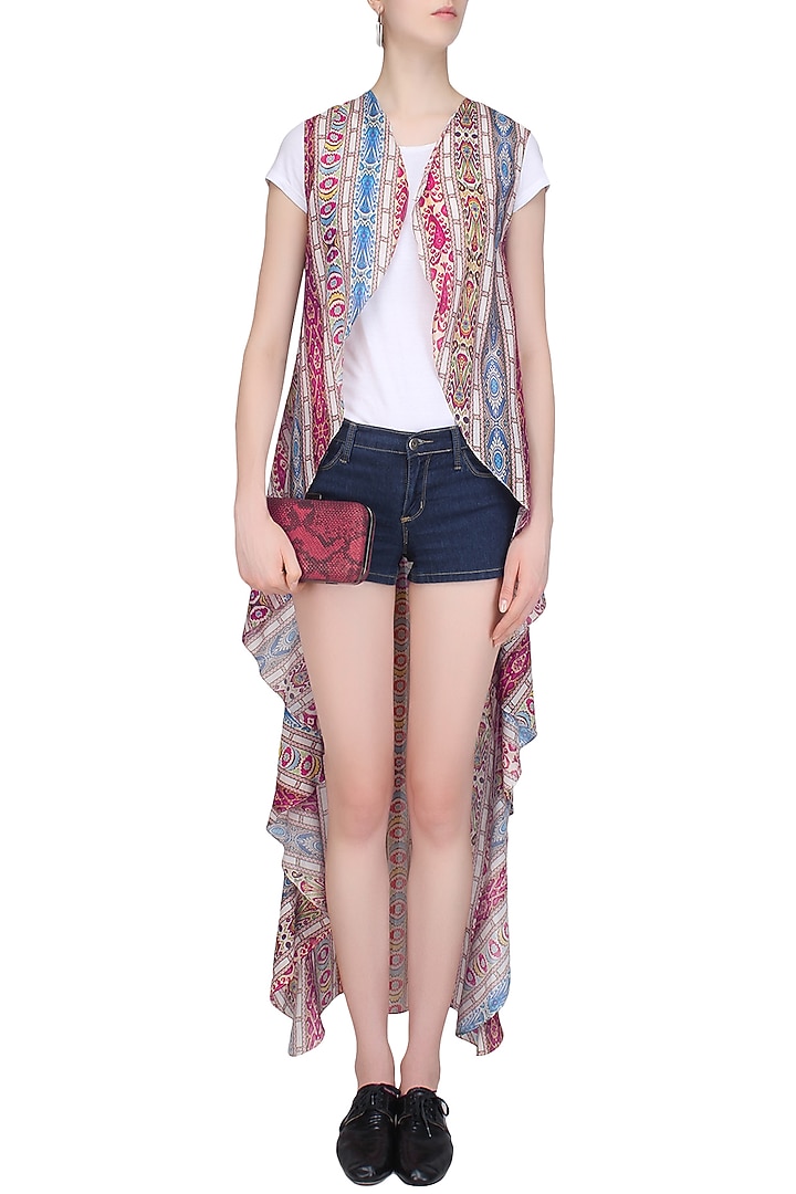 Multicolor printed sleeveless wrap cape available only at Pernia's Pop Up Shop.