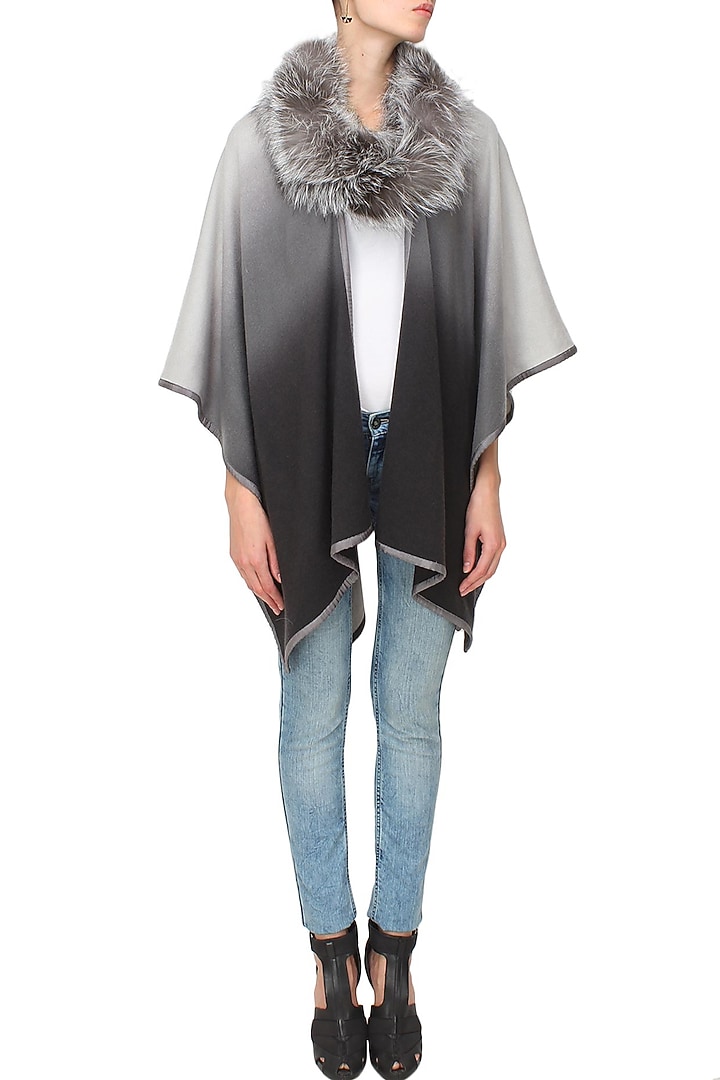 Grey to black ombre romancing the racoon cape available only at Pernia's Pop Up Shop.