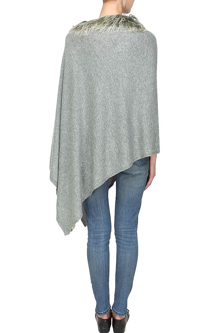 Grey sheepwool fur trim poncho available only at Pernia's Pop Up Shop.