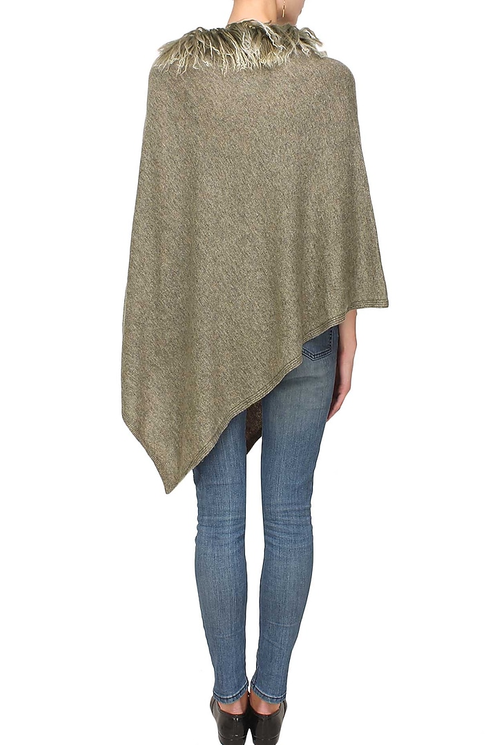 Mouse color sheepwool fur trim poncho available only at Pernia's Pop Up Shop.