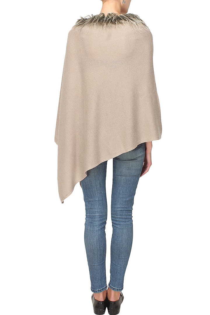 Nude sheepwool fur trim poncho available only at Pernia's Pop Up Shop.