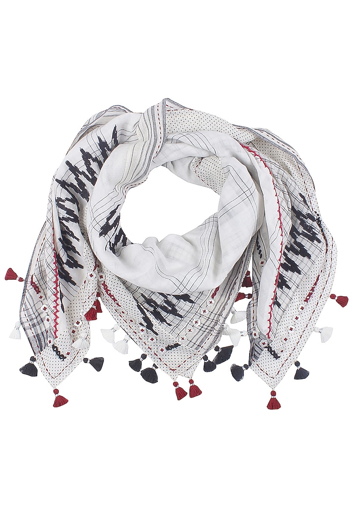 Natural and cream printed sqaure scarf available only at Pernia's Pop Up Shop.