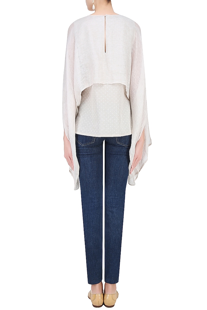 Beige dot print top with attached scarf available only at Pernia's Pop Up Shop.