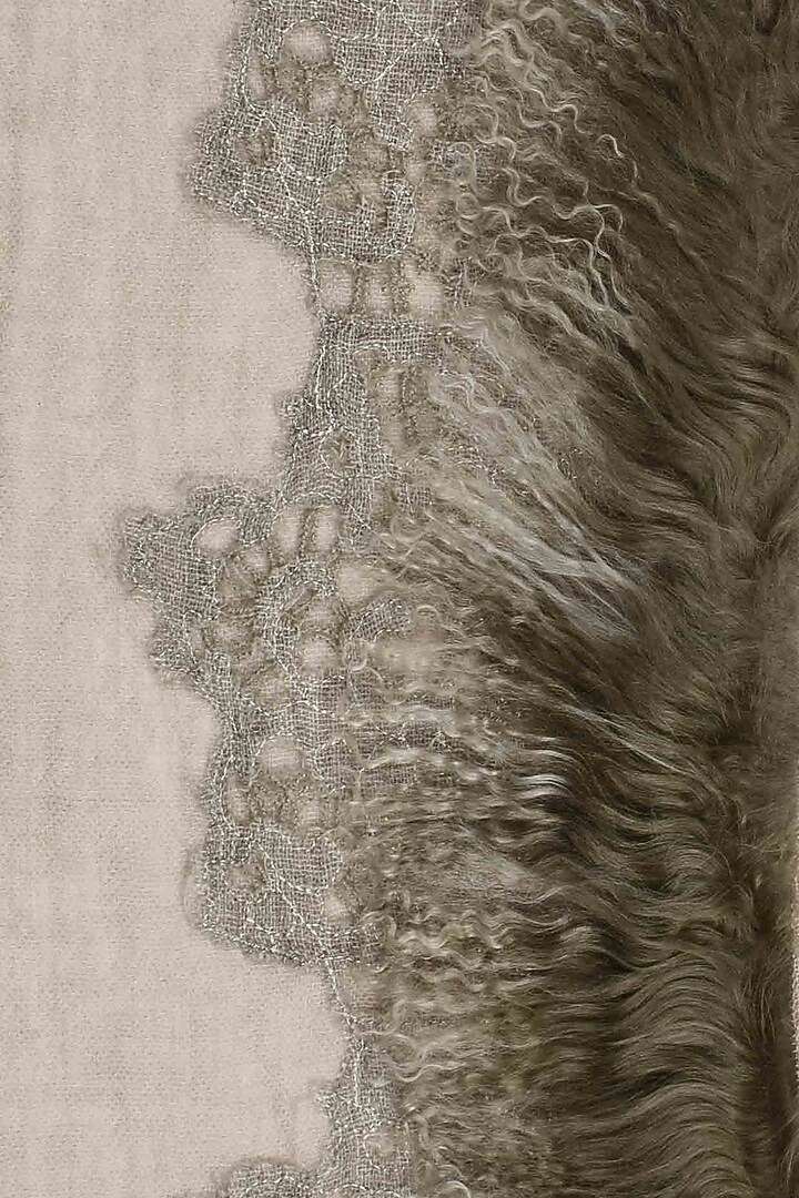 Dusty pink cutwork and fur trim lambada shawl available only at Pernia's Pop Up Shop.