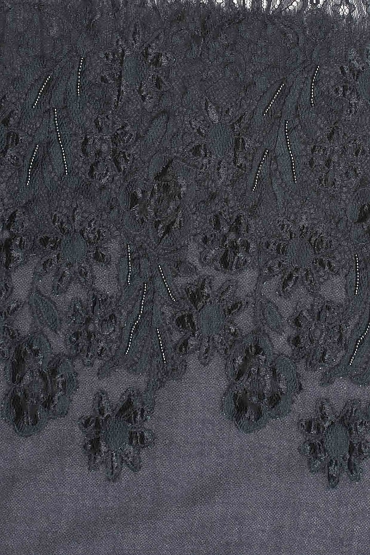 Navy lace floral applique wool wrap available only at Pernia's Pop Up Shop.