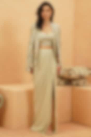 Beige Silk Organza Embellished Jacket Set by Sva By Sonam & Paras Modi at Pernia's Pop Up Shop