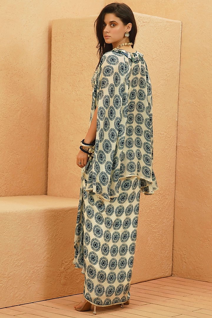 Midnight Blue Crepe Printed Cape Set by Sva By Sonam & Paras Modi at Pernia's Pop Up Shop