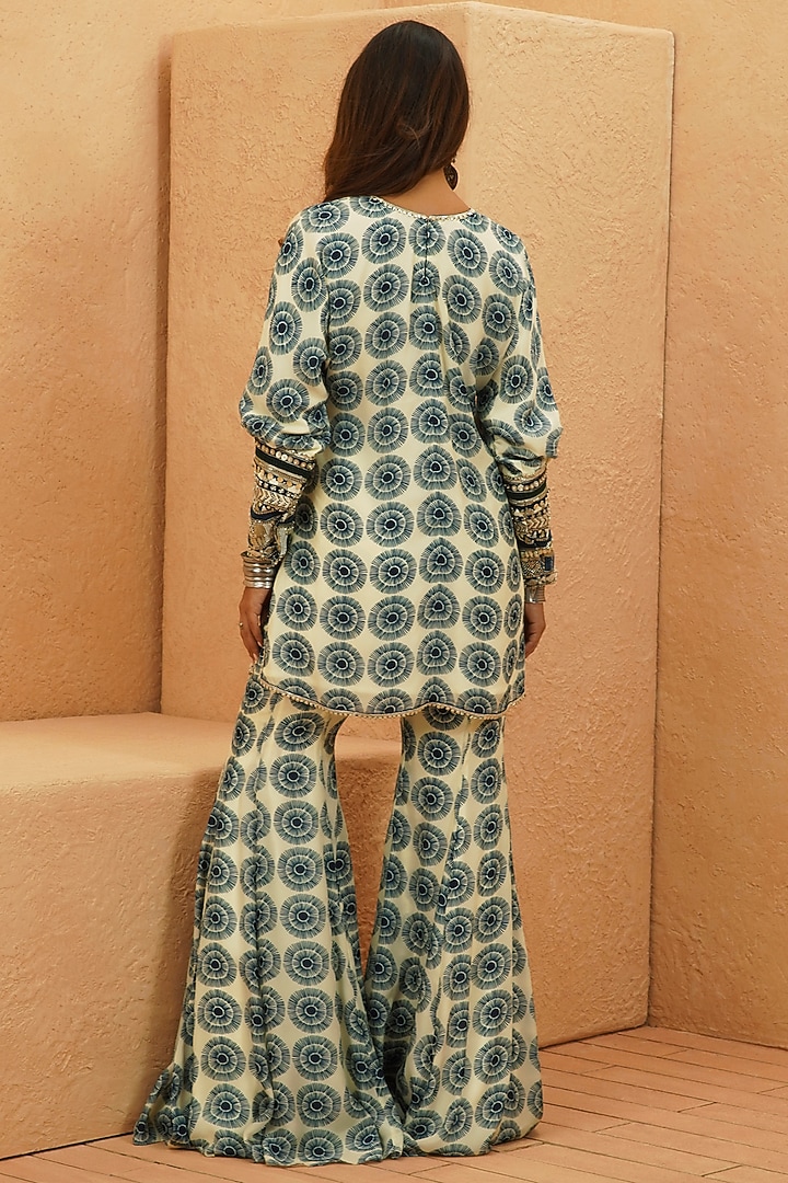 Midnight Blue Crepe Embellished & Printed Wedding Sharara Set by Sva By Sonam & Paras Modi at Pernia's Pop Up Shop