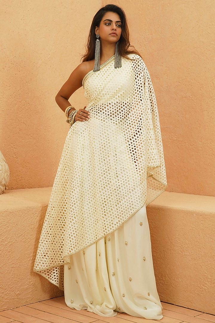 Ivory Silk Embroidered Pant Set by Sva By Sonam & Paras Modi at Pernia's Pop Up Shop