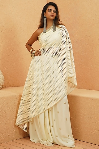 Ivory Silk Embroidered Pant Set by Sva By Sonam & Paras Modi