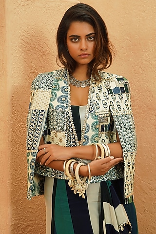 Multi-Colored Crepe Patchwork Jacket by Sva By Sonam & Paras Modi