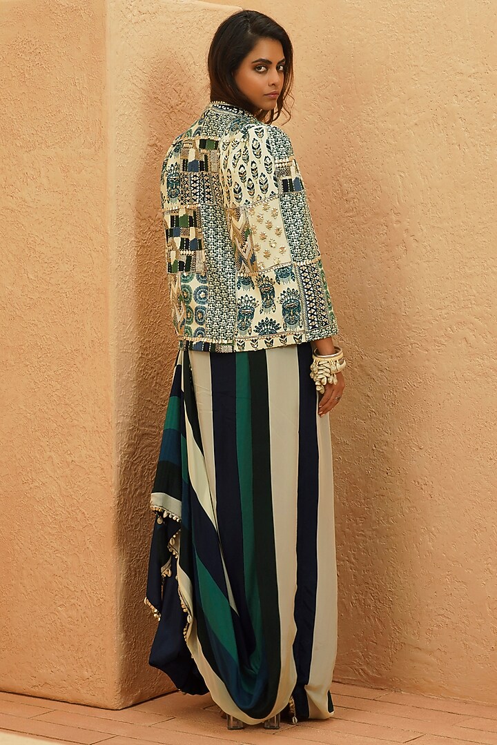 Multi-Colored Crepe Patchwork Jacket by Sva By Sonam & Paras Modi at Pernia's Pop Up Shop