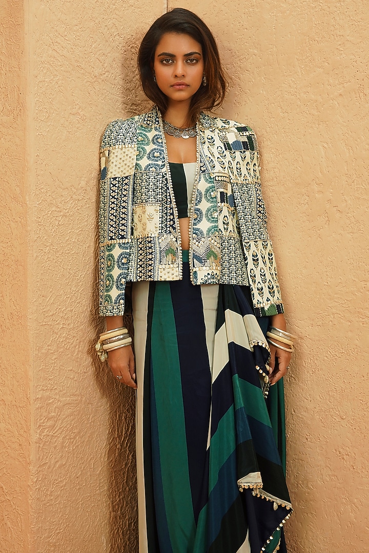 Multi-Colored Crepe Patchwork Jacket by Sva By Sonam & Paras Modi at Pernia's Pop Up Shop
