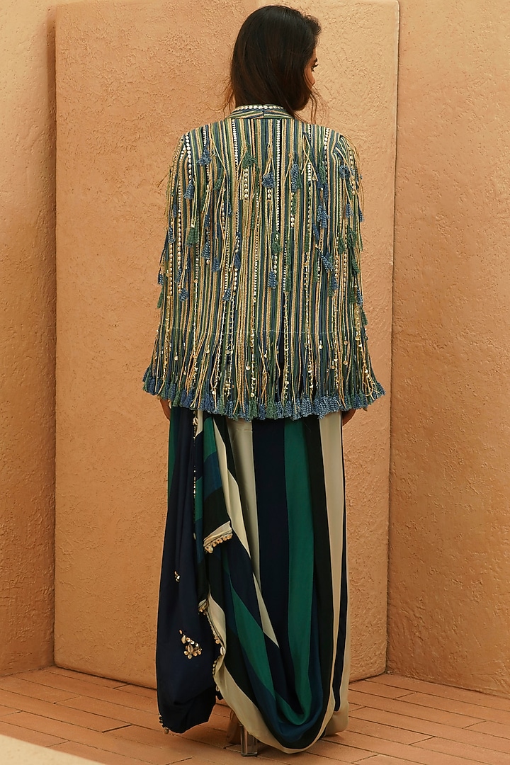 Multi-Colored Crepe Embellished Jacket Set by Sva By Sonam & Paras Modi at Pernia's Pop Up Shop