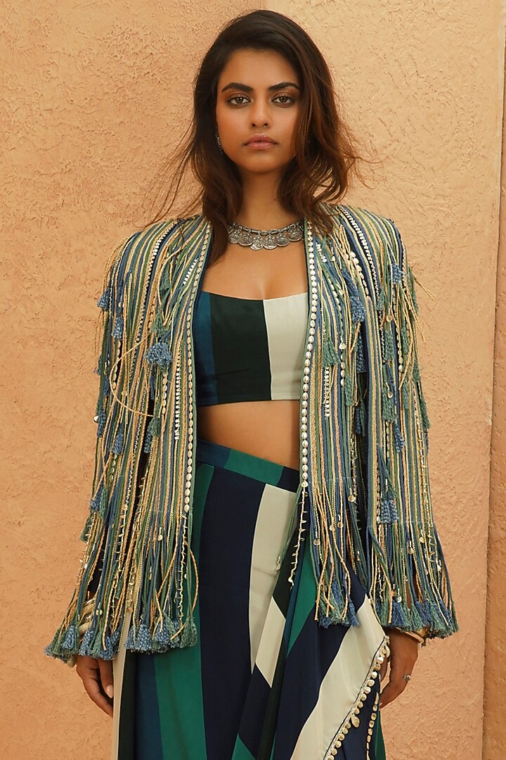 Multi-Colored Crepe Embellished Jacket Set by Sva By Sonam & Paras Modi at Pernia's Pop Up Shop
