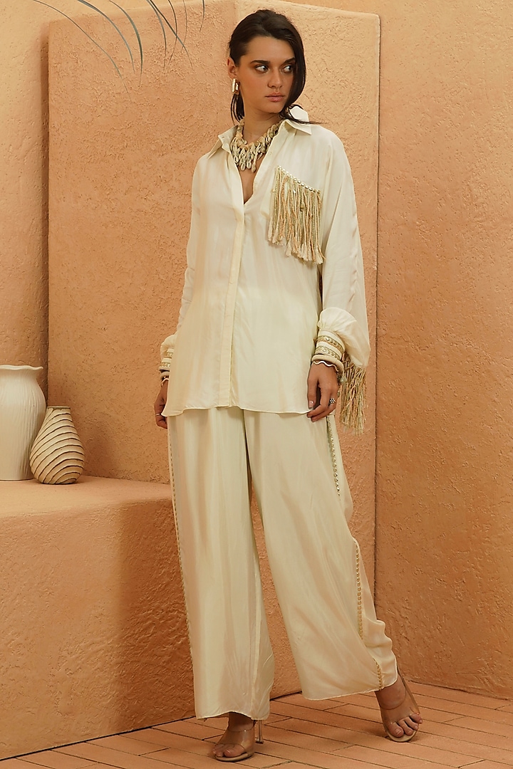 Ivory Silk Co-Ord Set by Sva By Sonam & Paras Modi at Pernia's Pop Up Shop