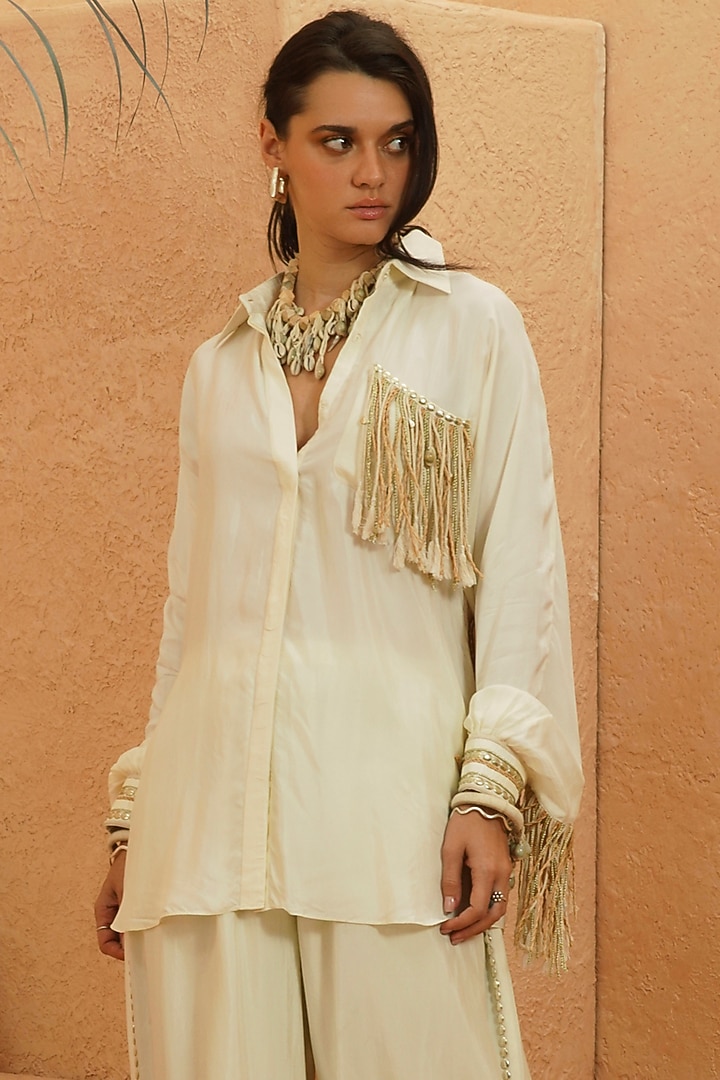 Ivory Silk Co-Ord Set by Sva By Sonam & Paras Modi at Pernia's Pop Up Shop