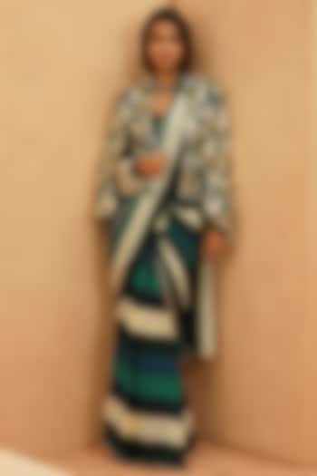Midnight Blue Crepe Beadwork Cape Jacket by Sva By Sonam & Paras Modi at Pernia's Pop Up Shop
